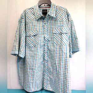Koman Mens Short Sleeve Shirt Plaid Blue Gray Size 3X Big